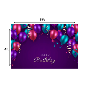Happy Birthday Backdrop, 4 x 5 Ft, Purple Color, Umbrella Fabric with Eyelets