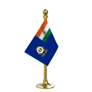 Indian Coast Guard Car Dashboard Flag with 2inch x 3inch Flag, Single Gold Plastic