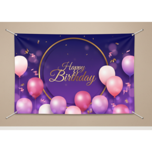 Happy Birthday Purple & Pink Balloon Backdrop (4x5 Ft) | High-Quality Fabric Banner with Eyelets | Party Decoration for Birthday Celebrations