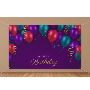 Happy Birthday Backdrop, 4 x 5 Ft, Purple Color, Umbrella Fabric with Eyelets