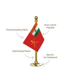Indian Army Car Dashboard Flag with 2inch x 3inch Flag, Single Gold Plastic