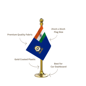 Indian Coast Guard Car Dashboard Flag with 2inch x 3inch Flag, Single Gold Plastic