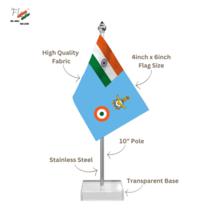 Indian Air Force Table Flag with 4inch x 6inch Flag, Stainless Steel & Transparent Acrylic Base