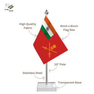 Indian Army Table Flag with 4inch x 6inch Flag, Stainless Steel & Transparent Acrylic Base