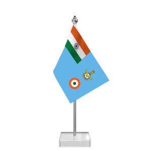 Indian Air Force Table Flag with 4inch x 6inch Flag, Stainless Steel & Transparent Acrylic Base