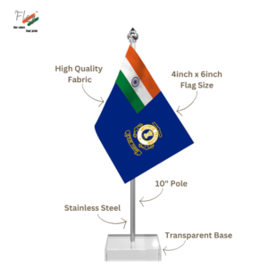 Indian Coast Guard Table Flag with 4inch x 6inch Flag, Stainless Steel & Transparent Acrylic Base