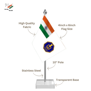 Indian Navy Table Flag with 4inch x 6inch Flag, Stainless Steel & Transparent Acrylic Base
