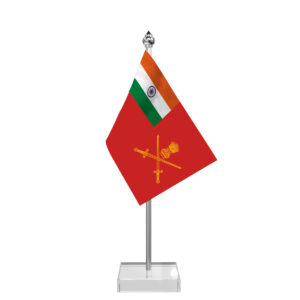 Indian Army Table Flag with 4inch x 6inch Flag, Stainless Steel & Transparent Acrylic Base