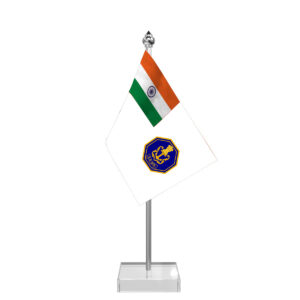 Indian Navy Table Flag with 4inch x 6inch Flag, Stainless Steel & Transparent Acrylic Base