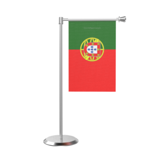 Portugal L Shape Table Flag With Stainless Steel Base And Pole