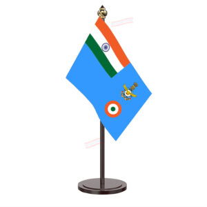 Indian Air Force Table Flag with Black Acrylic Plastic Pole & Round Base Table Miniature Flag