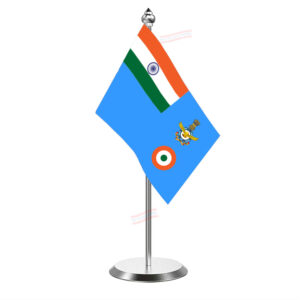 Indian Air Force Table Flag with Stainless Steel Pole & Base Table Miniature Flag