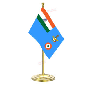 Indian Air Force Table Flag with Gold Coated Plastic Pole & Round Base Table Miniature Flag