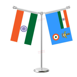 Indian Air Force and India Y-Shaped Table Flag with Stainless Steel Base and Pole