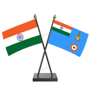 Indian Air Force Cross Desk Flag with Black Acrylic Pole and Base