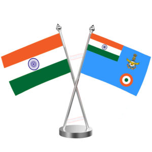Indian Air Force Cross Desk Flag with Stainless Steel Base and Pole