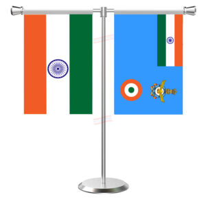 Indian Air Force T-Shaped Table Flag with Stainless Steel Base and Pole