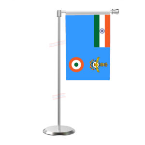 Indian Air Force Table Flag with L Shape With Stainless Steel Base & Pole Table Miniature Flag