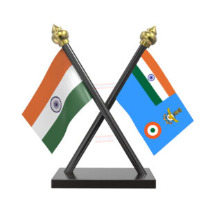 Indian Air Force Cross Black Acrylic Car Flag with Black Base and Pole