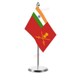 Indian Army Table Flag with Stainless Steel Pole & Base Table Miniature Flag