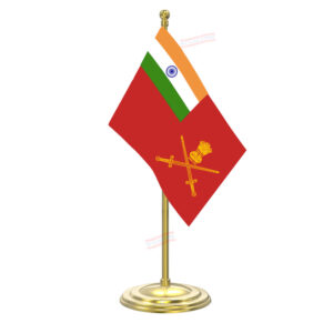 Indian Army Table Flag with Gold Coated Plastic Pole & Round Base Table Miniature Flag