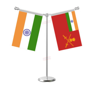 Indian Army and India Y-Shaped Table Flag with Stainless Steel Base and Pole