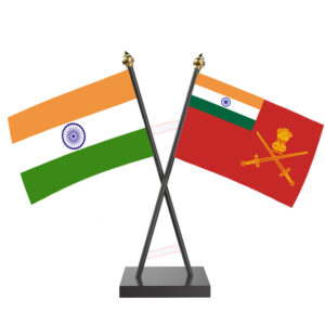 Indian Army Cross Desk Flag with Black Acrylic Pole and Base