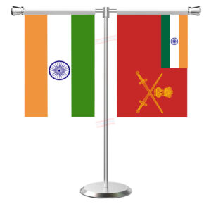 Indian Army T-Shaped Table Flag with Stainless Steel Base and Pole