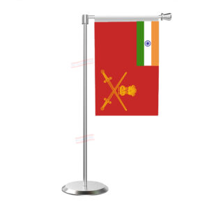 Indian Army Table Flag with L Shape With Stainless Steel Base & Pole Table Miniature Flag
