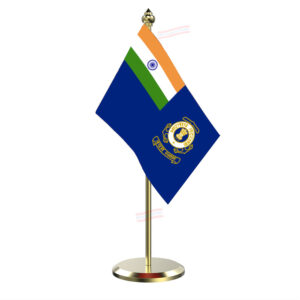 Indian Coast Guard Table Flag with Brass Pole & Brass Base Table Miniature Flag