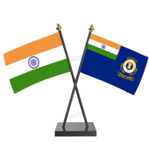 Indian Coast Guard Cross Desk Flag with Black Acrylic Pole and Base