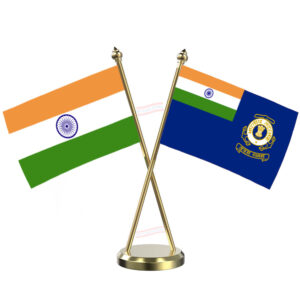 Indian Coast Guard Cross Desk Flag with Brass Base and Pole