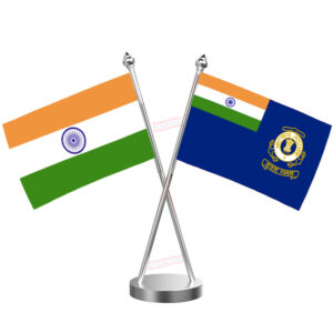 Indian Coast Guard Cross Desk Flag with Stainless Steel Base and Pole