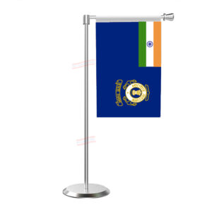 Indian Coast Guard Table Flag with L Shape With Stainless Steel Base & Pole Table Miniature Flag