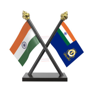 Indian Coast Guard Cross Black Acrylic Car Flag with Black Base and Pole