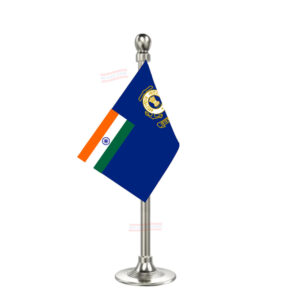 Indian Coast Guard Flag Stand for Car Dashboard-Single Silver Plastic | Car Decoration