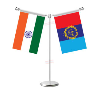 NCC( National Cadet Corps ) and India Y-Shaped Table Flag with Stainless Steel Base and Pole