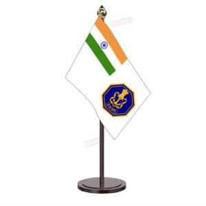 Indian Navy Table Flag with Black Acrylic Plastic Pole & Round Base Table Miniature Flag