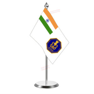 Indian Navy Table Flag with Stainless Steel Pole & Base Table Miniature Flag