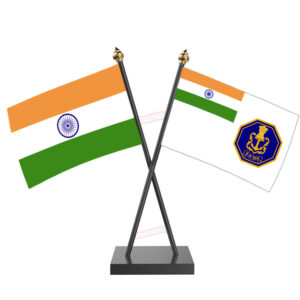 Indian Navy and India Cross Desk Flag with Black Acrylic Pole and Base