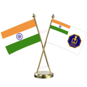Indian Navy and India Cross Desk Flag with Brass Base and Pole