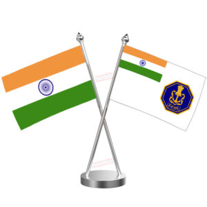 Indian Navy Cross Desk Flag with Stainless Steel Base and Pole