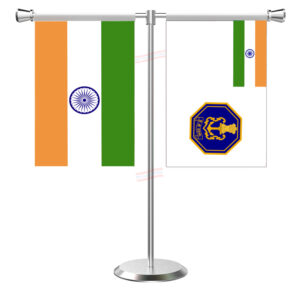 Indian Navy T-Shaped Table Flag with Stainless Steel Base and Pole