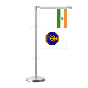 Indian Navy Table Flag with L Shape With Stainless Steel Base & Pole Table Miniature Flag