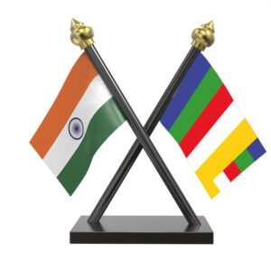 Buddhist Flag and India Cross Black Acrylic Car Flag with Black Base and Pole