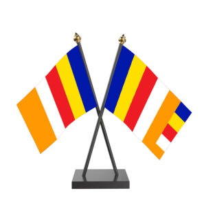 Buddhist Cross Desk Flag with Black Acrylic Pole and Base