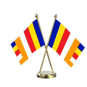 Buddhist Cross Desk Flag with Brass Base and Pole
