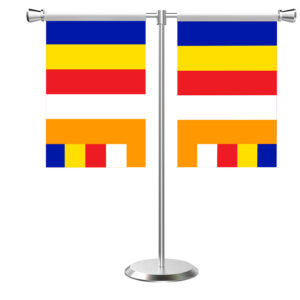 Buddhist T-Shaped Table Flag with Stainless Steel Base and Pole