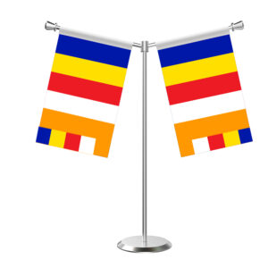 Buddhist Flag Y-Shaped Table Flag with Stainless Steel Base and Pole
