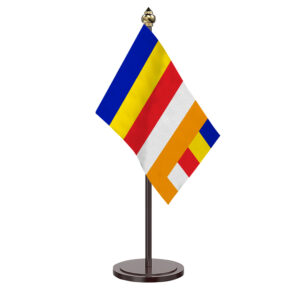 Buddhist Flag Table Desk Miniature Flag With Black Acrylic Base and Pipe